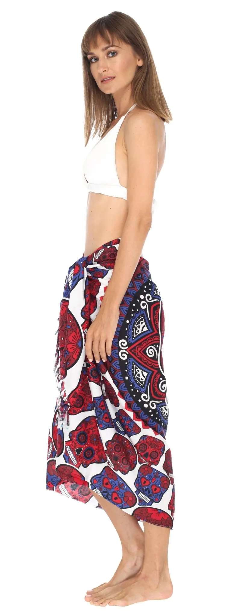 Sugar Skull Long Sarong with Fringe