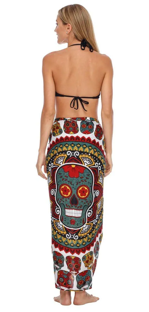 Sugar Skull Long Sarong with Fringe