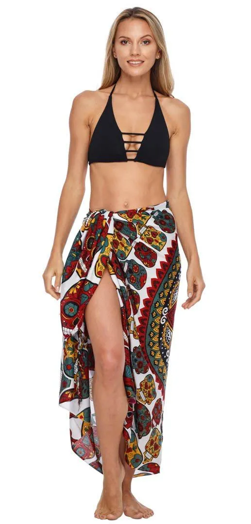 Sugar Skull Long Sarong with Fringe