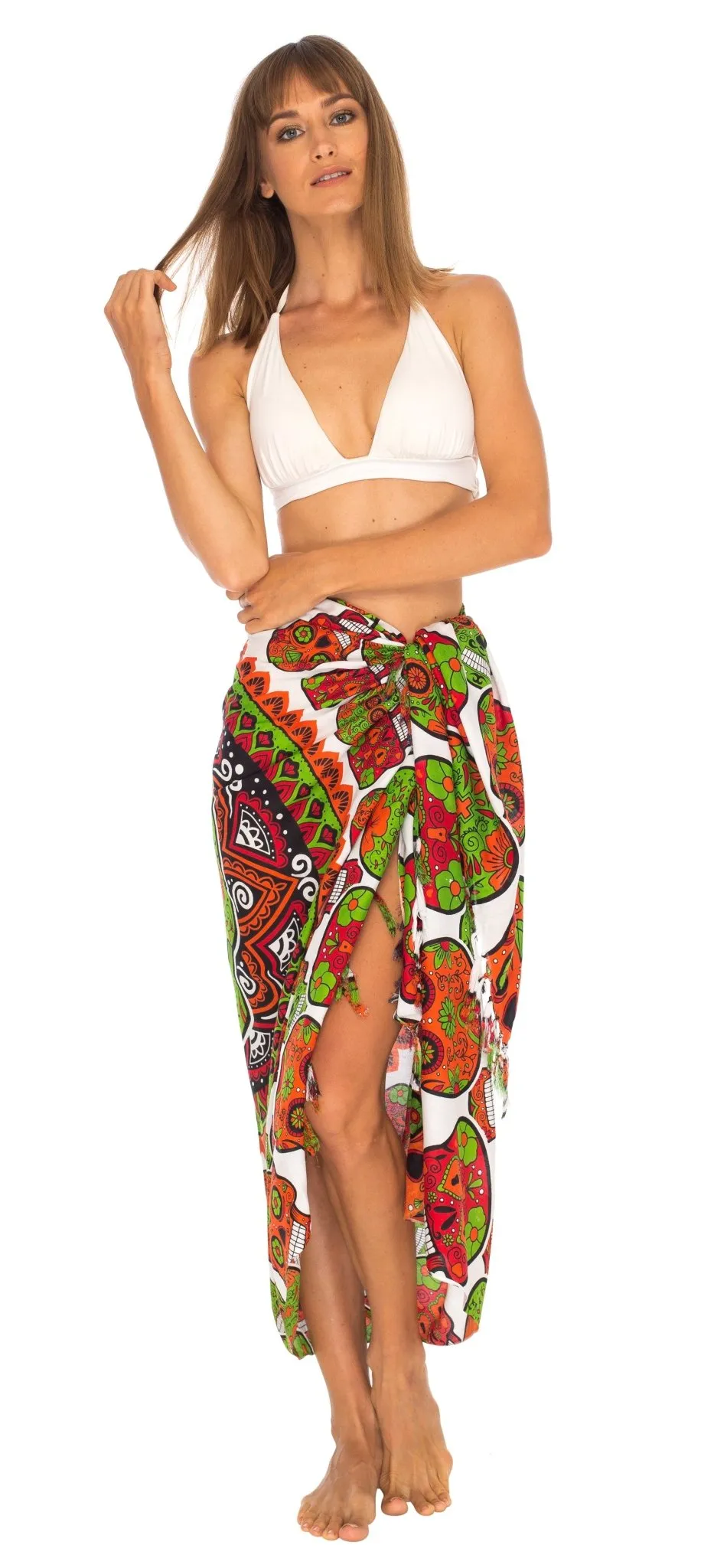 Sugar Skull Long Sarong with Fringe