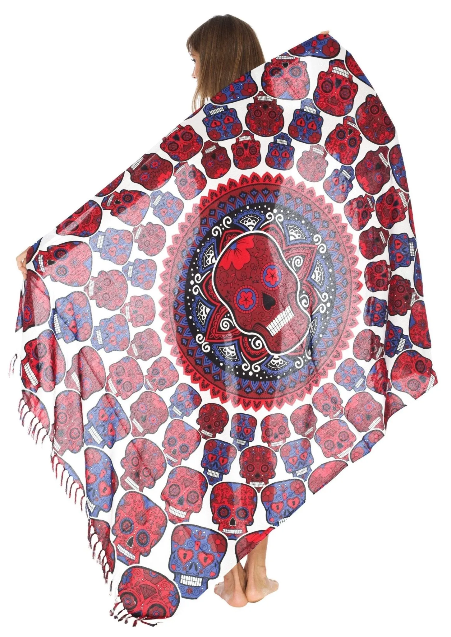Sugar Skull Long Sarong with Fringe