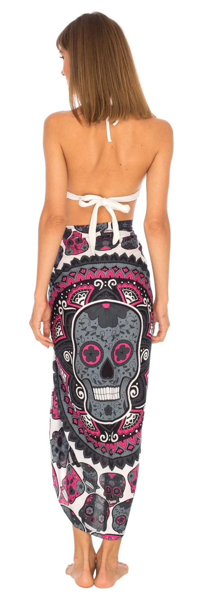 Sugar Skull Long Sarong with Fringe