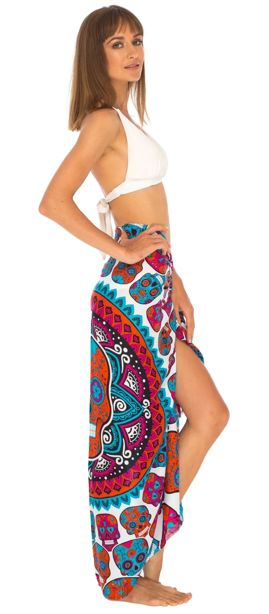 Sugar Skull Long Sarong with Fringe