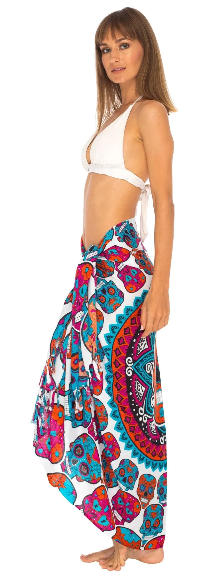 Sugar Skull Long Sarong with Fringe