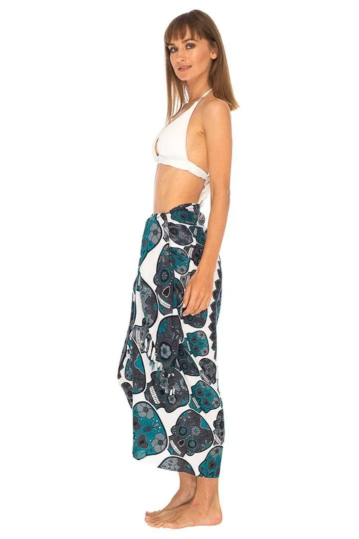 Sugar Skull Long Sarong with Fringe