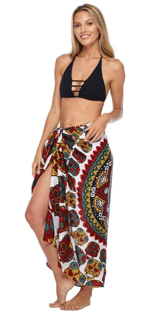 Sugar Skull Long Sarong with Fringe