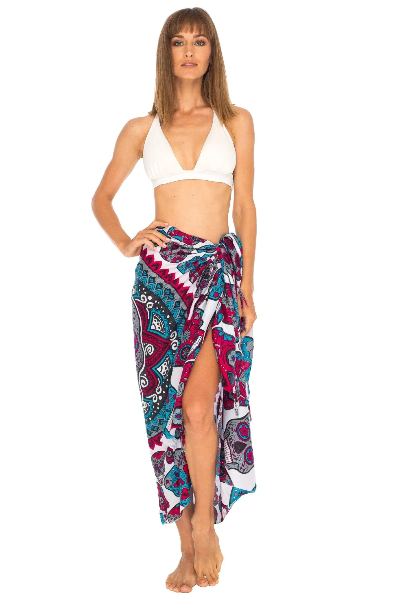 Sugar Skull Long Sarong with Fringe