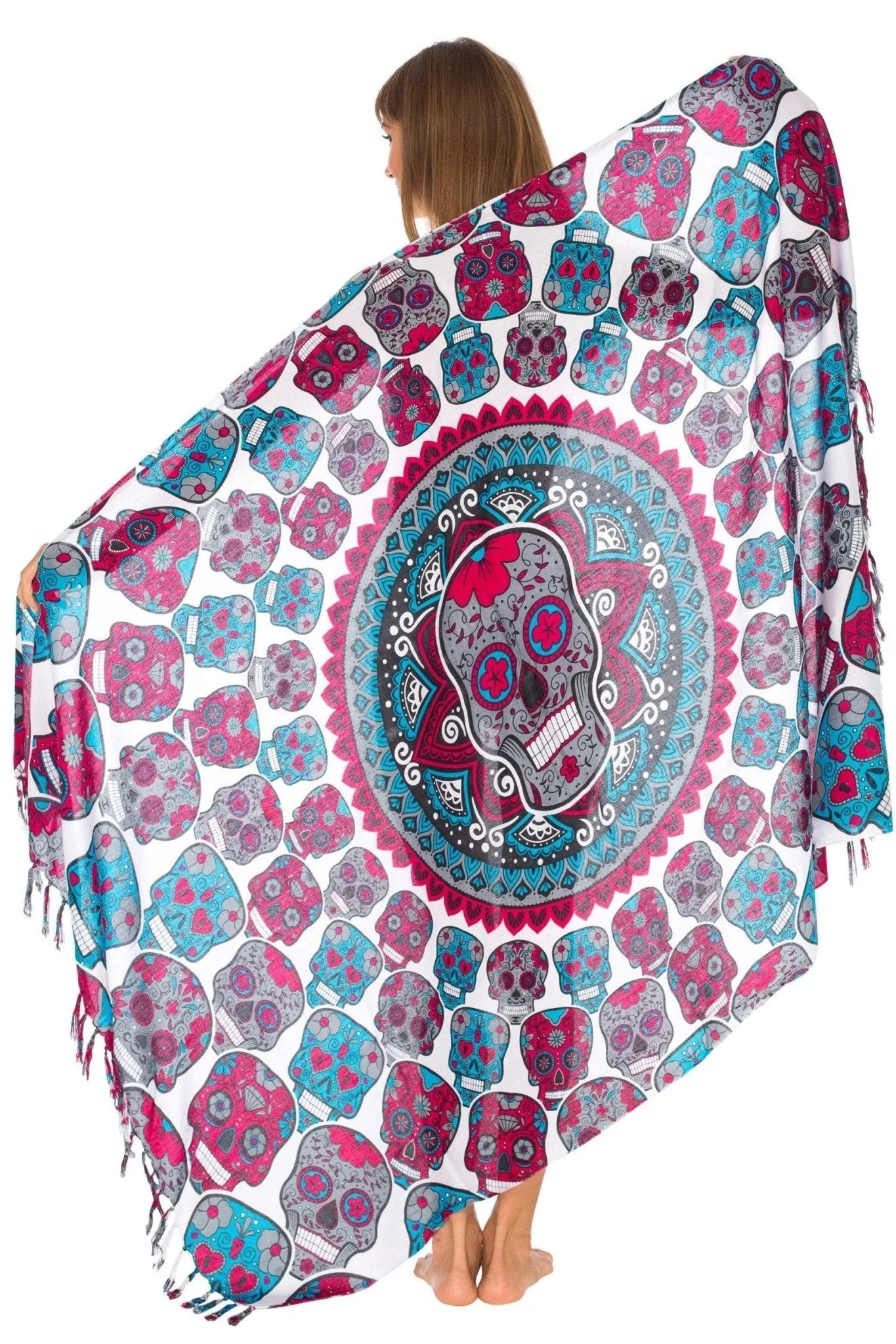 Sugar Skull Long Sarong with Fringe