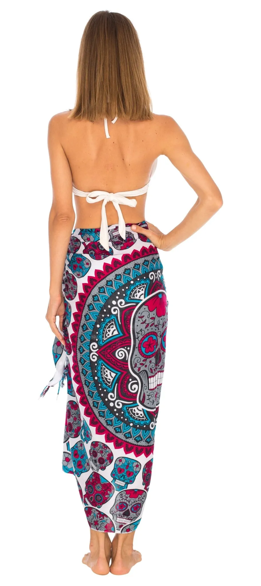 Sugar Skull Long Sarong with Fringe