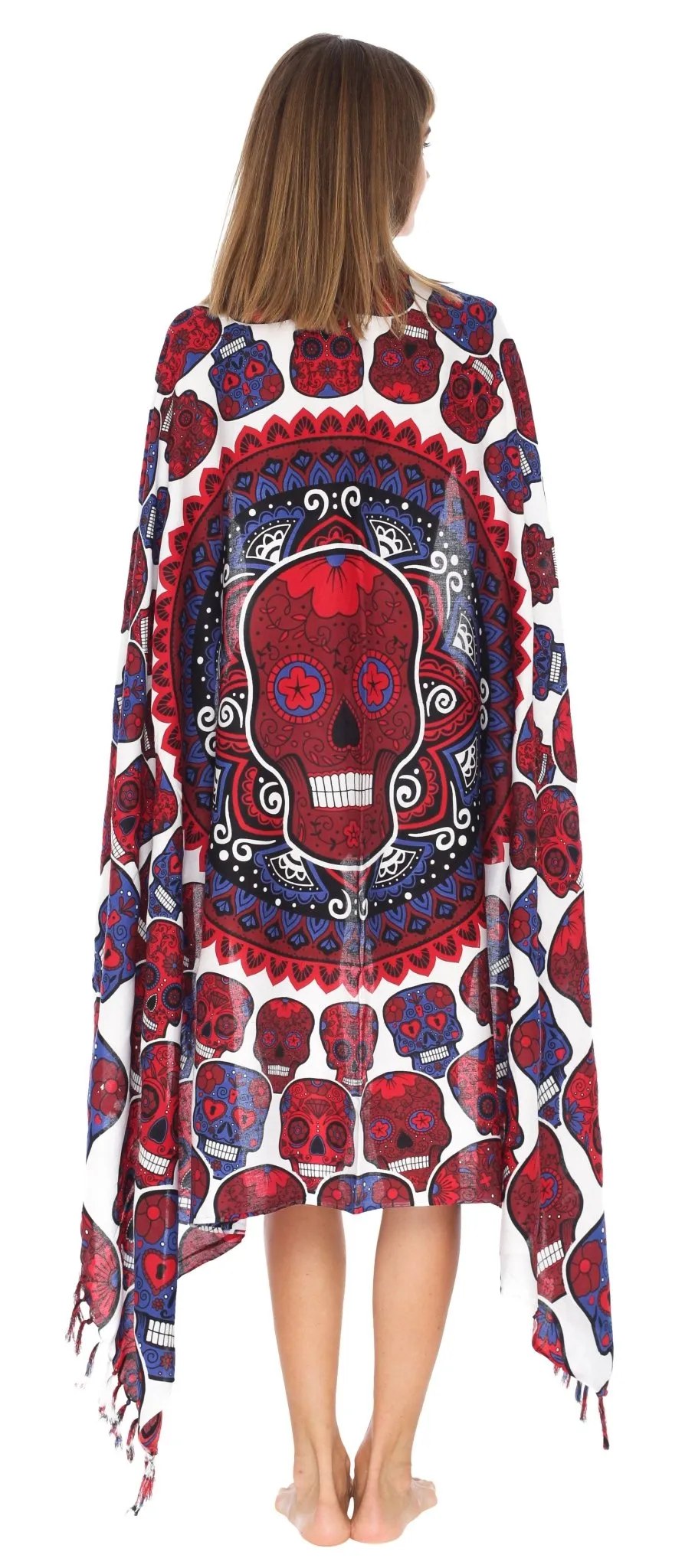 Sugar Skull Long Sarong with Fringe