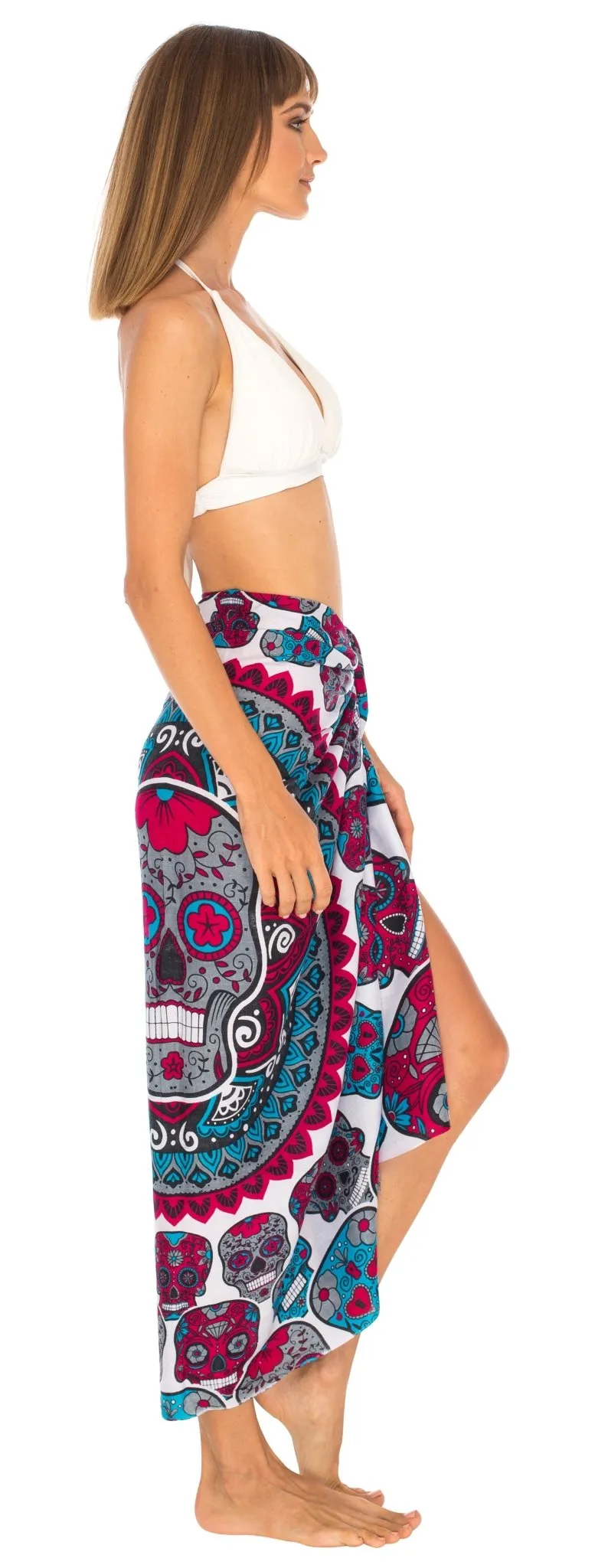 Sugar Skull Long Sarong with Fringe