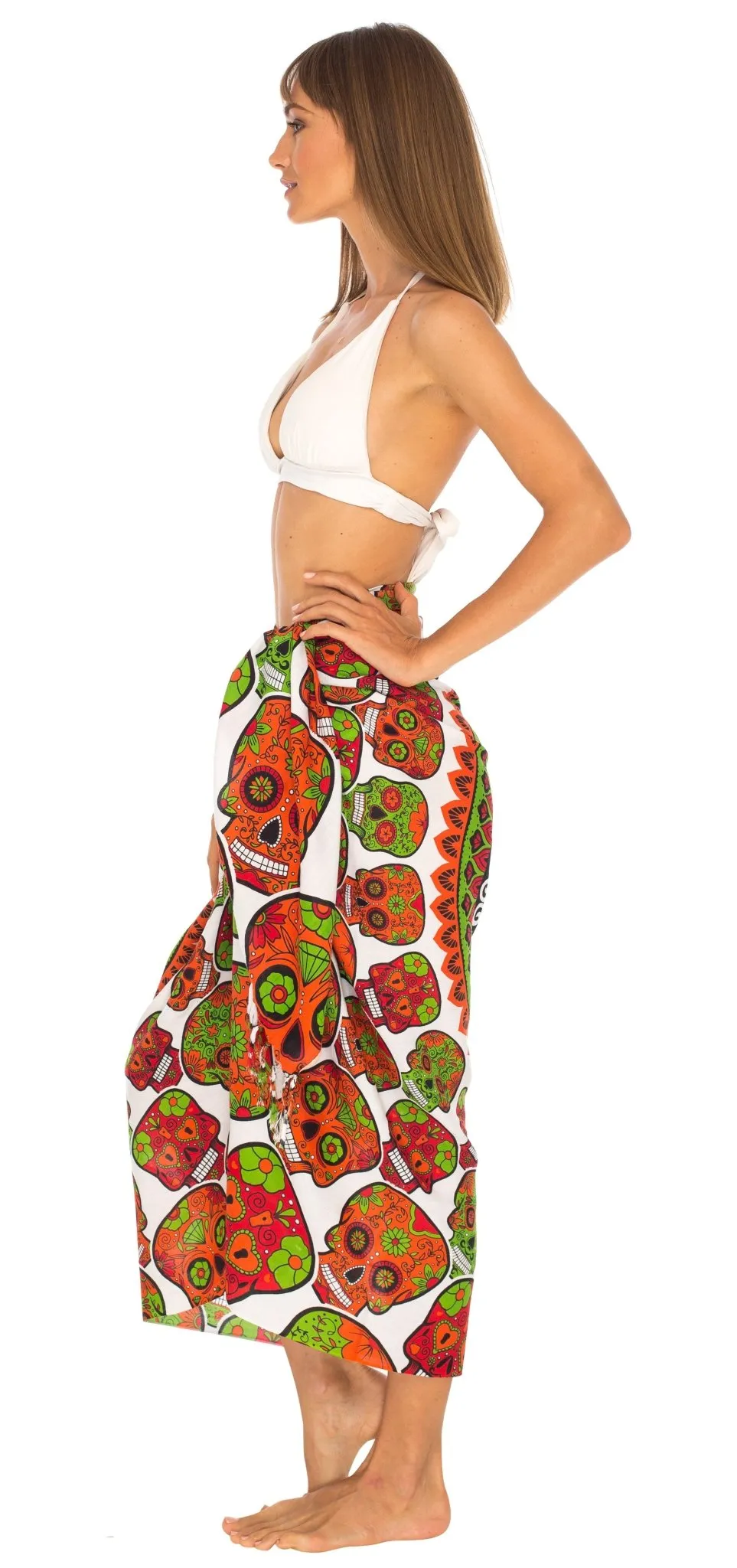Sugar Skull Long Sarong with Fringe