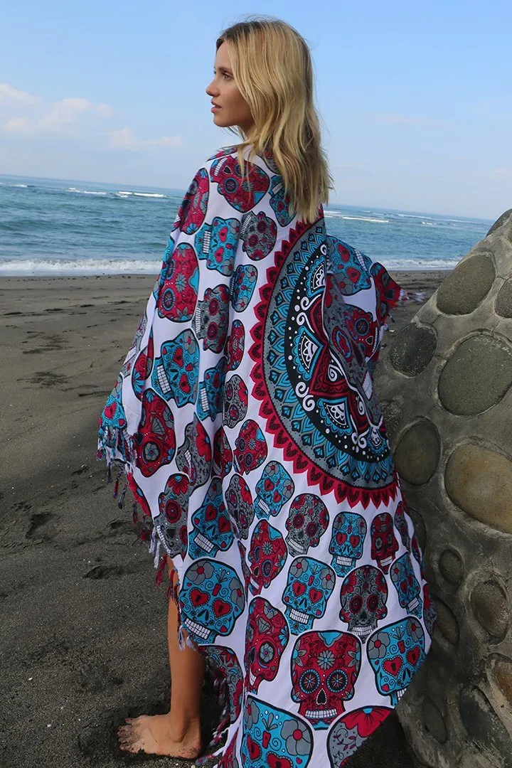 Sugar Skull Long Sarong with Fringe