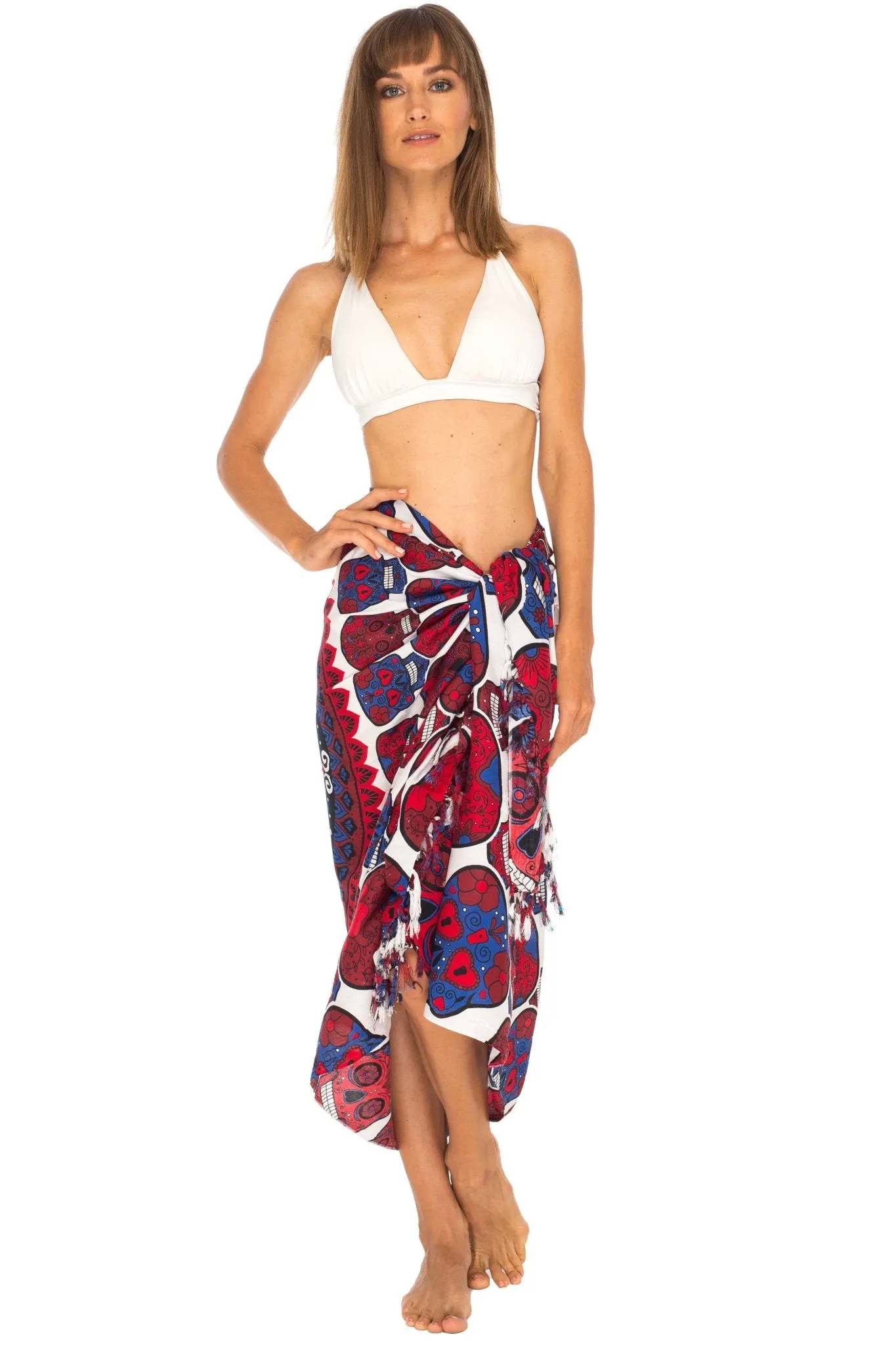 Sugar Skull Long Sarong with Fringe