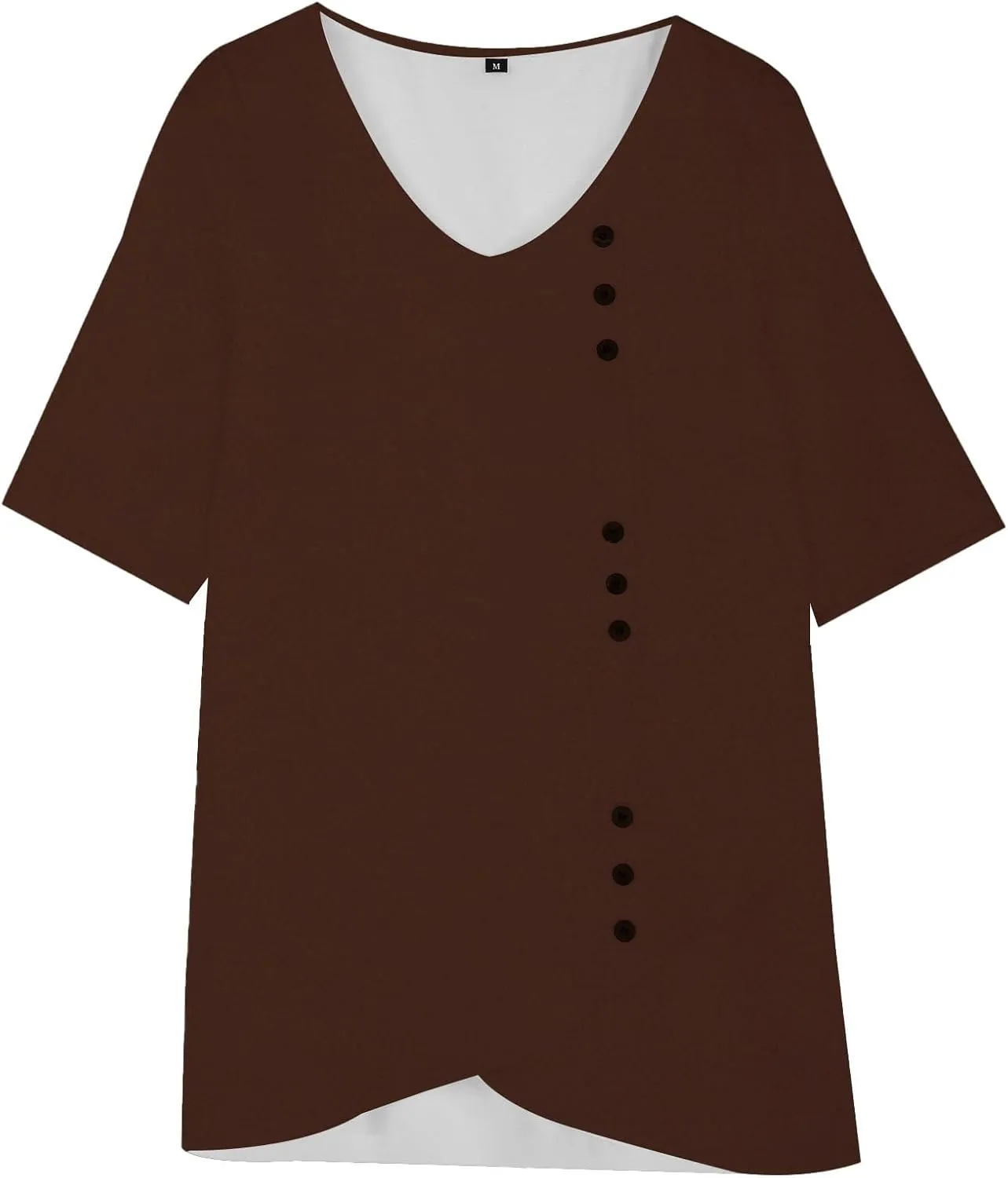 Summer Linen Shirt for Women V Neck Short Sleeve Irregular Hem Top Casual Loose Linen Blouse Tops