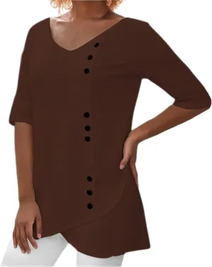 Summer Linen Shirt for Women V Neck Short Sleeve Irregular Hem Top Casual Loose Linen Blouse Tops