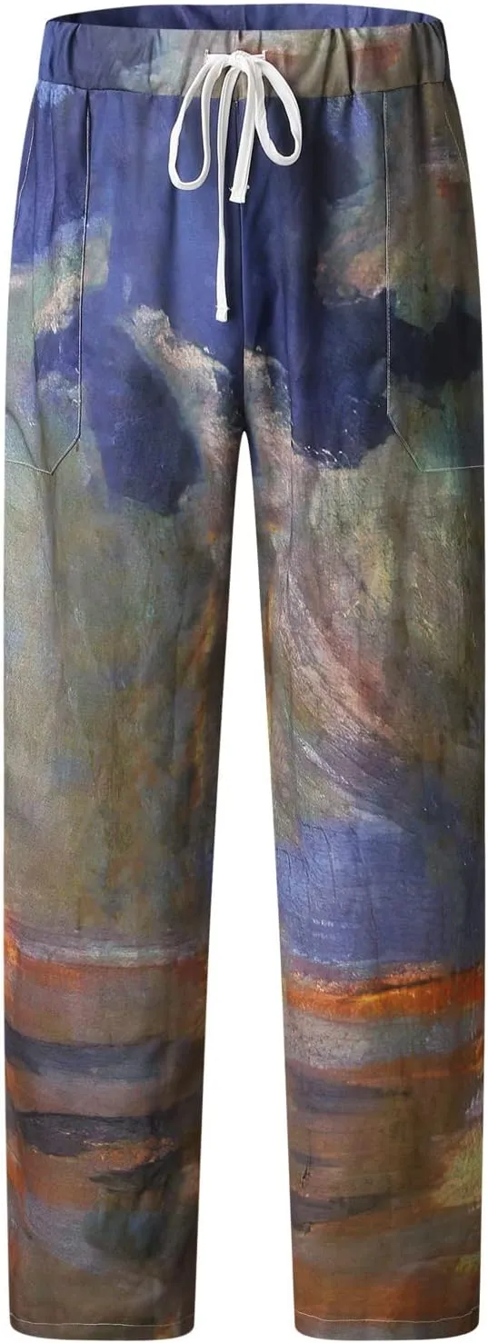 Summer Pants for Men Fashion Tropical Print Pants Elastic Waist Loose Trousers Athletic Joggers Mens Dance Pants