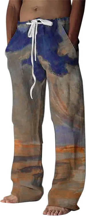 Summer Pants for Men Fashion Tropical Print Pants Elastic Waist Loose Trousers Athletic Joggers Mens Dance Pants