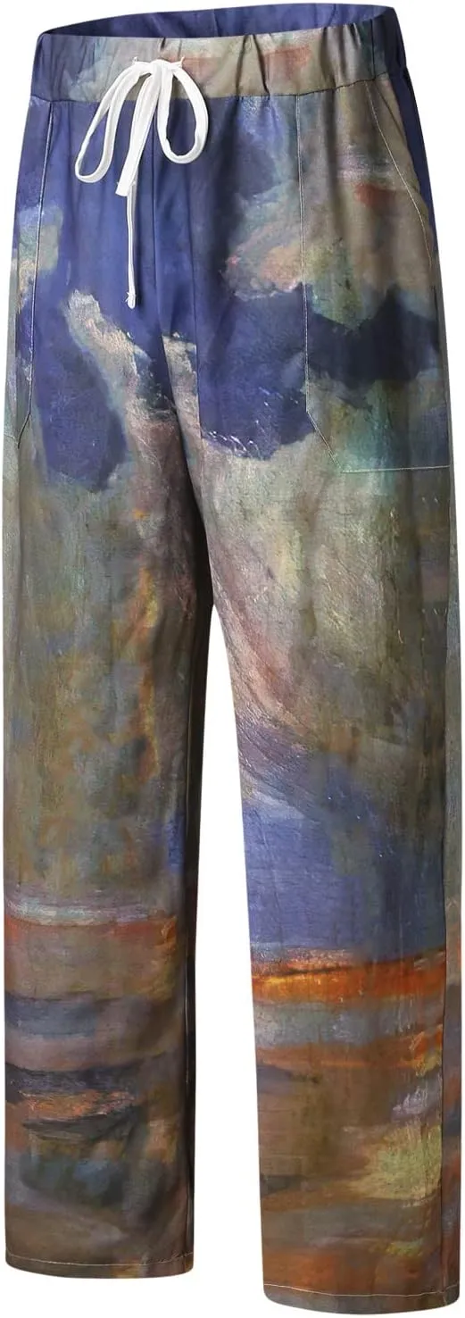 Summer Pants for Men Fashion Tropical Print Pants Elastic Waist Loose Trousers Athletic Joggers Mens Dance Pants