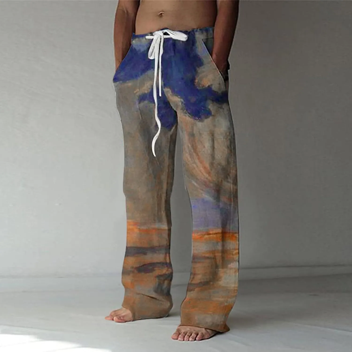Summer Pants for Men Fashion Tropical Print Pants Elastic Waist Loose Trousers Athletic Joggers Mens Dance Pants