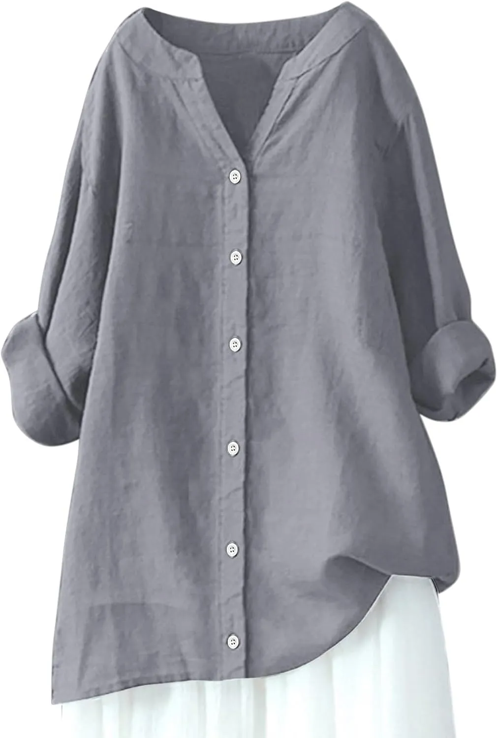 Summer Tops for Women 2025 Trendy Long Sleeve Cotton Linen Shirt Casual Button Down V Neck Tunic Gauze Blouses