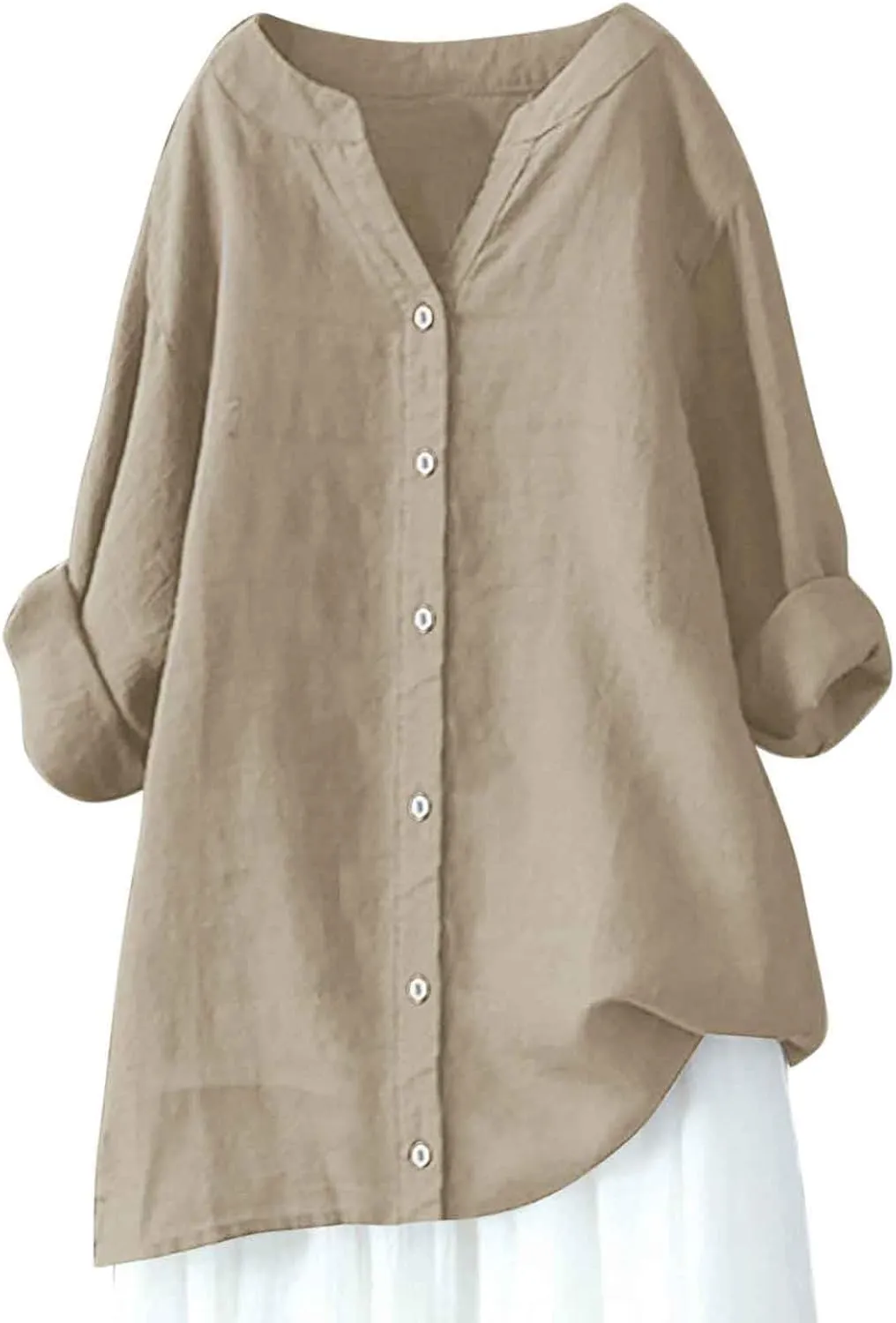 Summer Tops for Women 2025 Trendy Long Sleeve Cotton Linen Shirt Casual Button Down V Neck Tunic Gauze Blouses