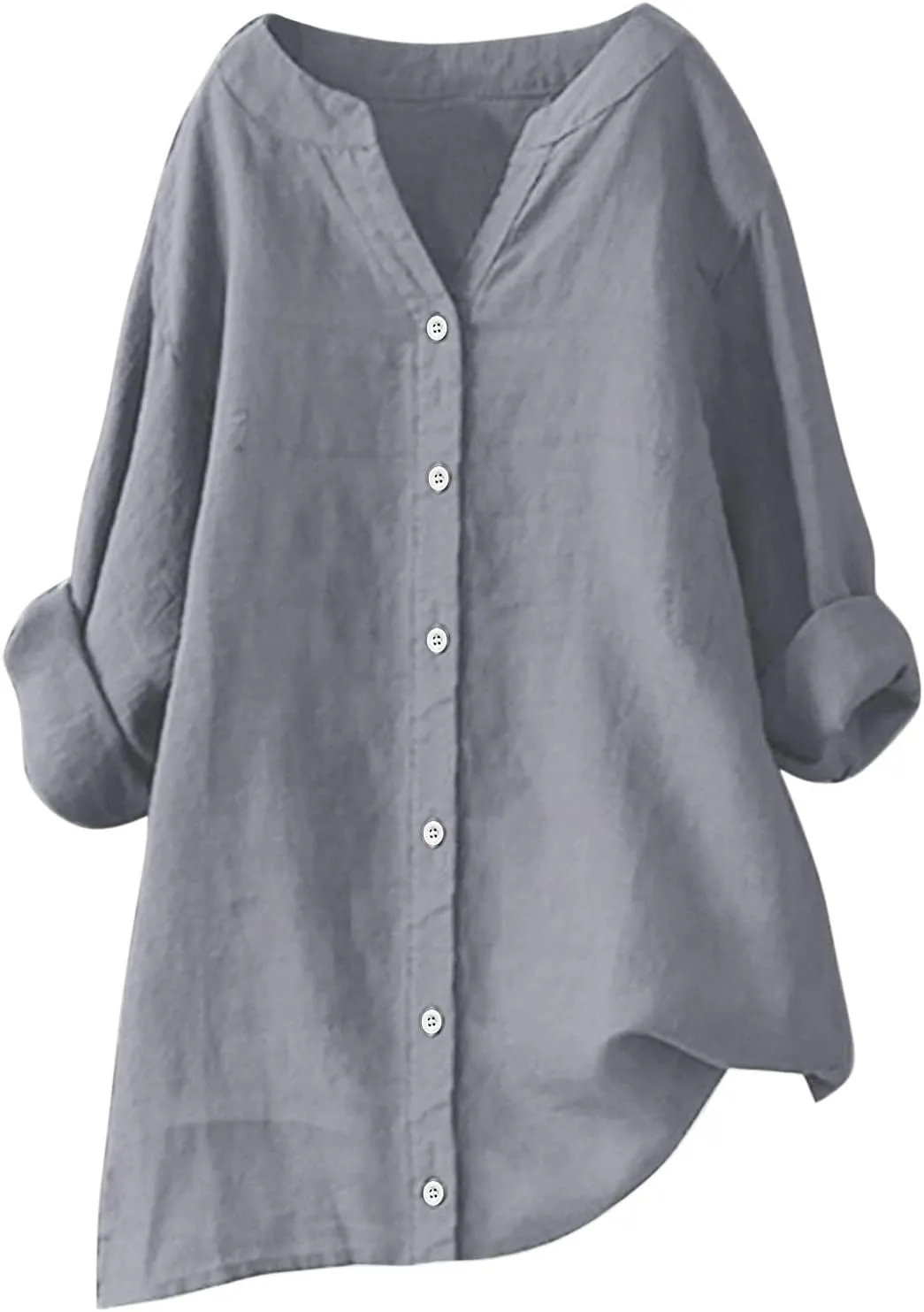 Summer Tops for Women 2025 Trendy Long Sleeve Cotton Linen Shirt Casual Button Down V Neck Tunic Gauze Blouses