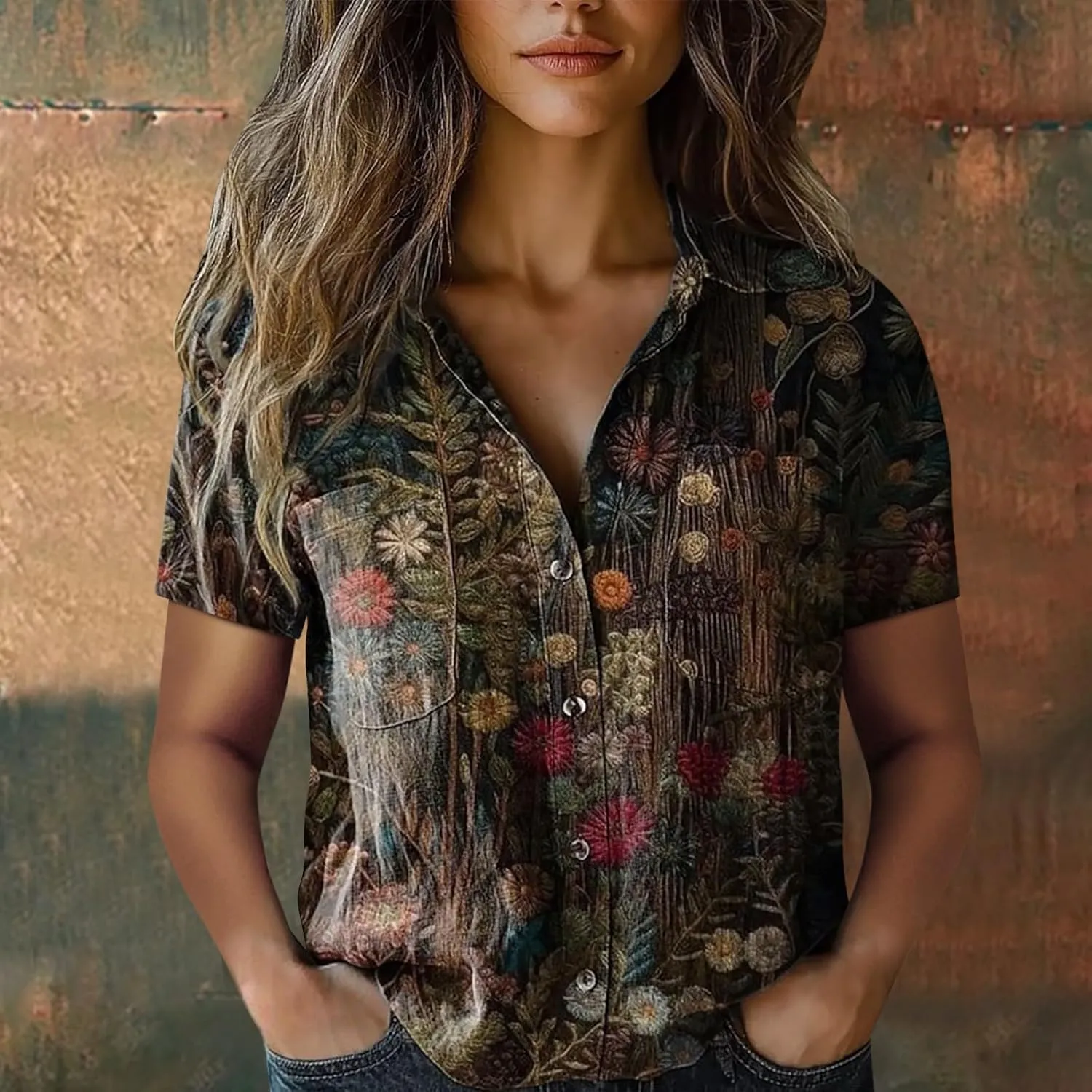Summer Tops for Women 2025 Trendy V Neck Collared Button-up Gauze Colorful Stripe Print Tops Fashion 2025