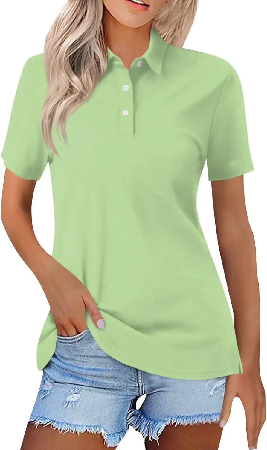 Summer Topsgolf Polo Shirts for Women Plus Size Collared Short Sleeve Shirts Button Down Blouses Loose Fit Solid