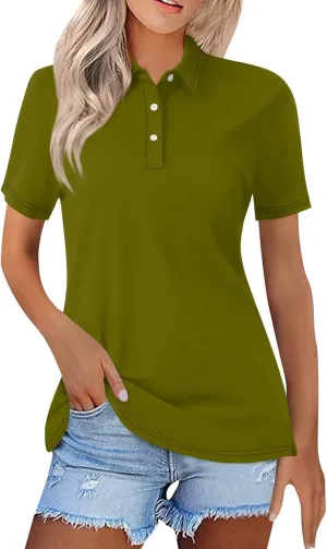 Summer Topsgolf Polo Shirts for Women Plus Size Collared Short Sleeve Shirts Button Down Blouses Loose Fit Solid
