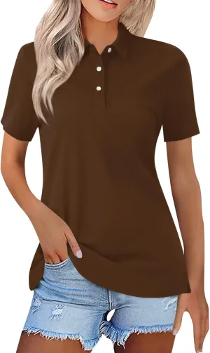 Summer Topsgolf Polo Shirts for Women Plus Size Collared Short Sleeve Shirts Button Down Blouses Loose Fit Solid