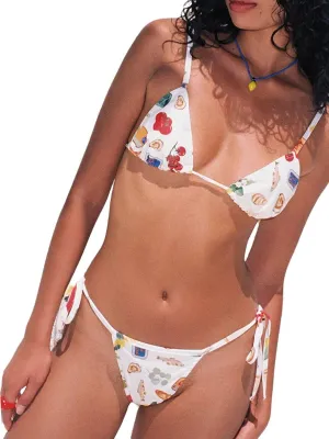 Sunloudy Women Halter String Thong Bikini Set Sexy Two Piece Tie Side String Floral Print Swimsuit Bathing Suits