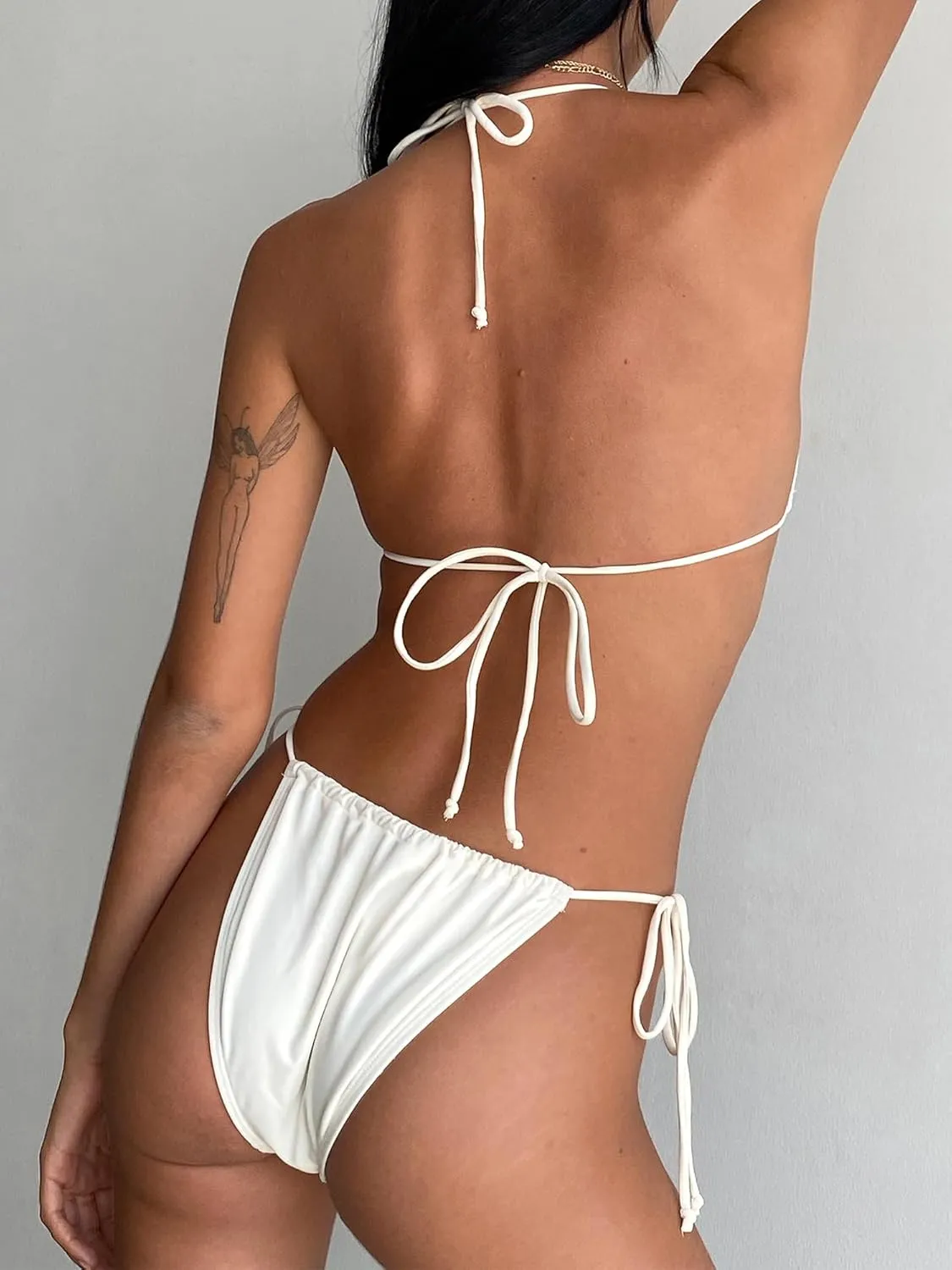 Sunloudy Women Halter String Thong Bikini Set Sexy Two Piece Tie Side String Floral Print Swimsuit Bathing Suits