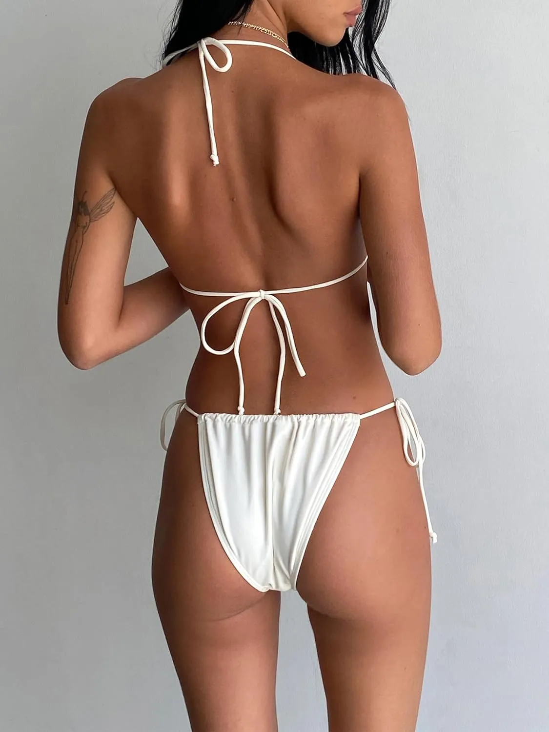 Sunloudy Women Halter String Thong Bikini Set Sexy Two Piece Tie Side String Floral Print Swimsuit Bathing Suits