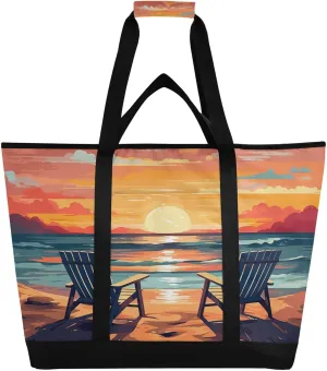 Surfer Beach Tote Bag for Women with Zipper Reusable Grocery Bags Foldable Insulated Cooler Bag Totes Shopping Bags Handbags for Groceries Picnic Travel Beach Work