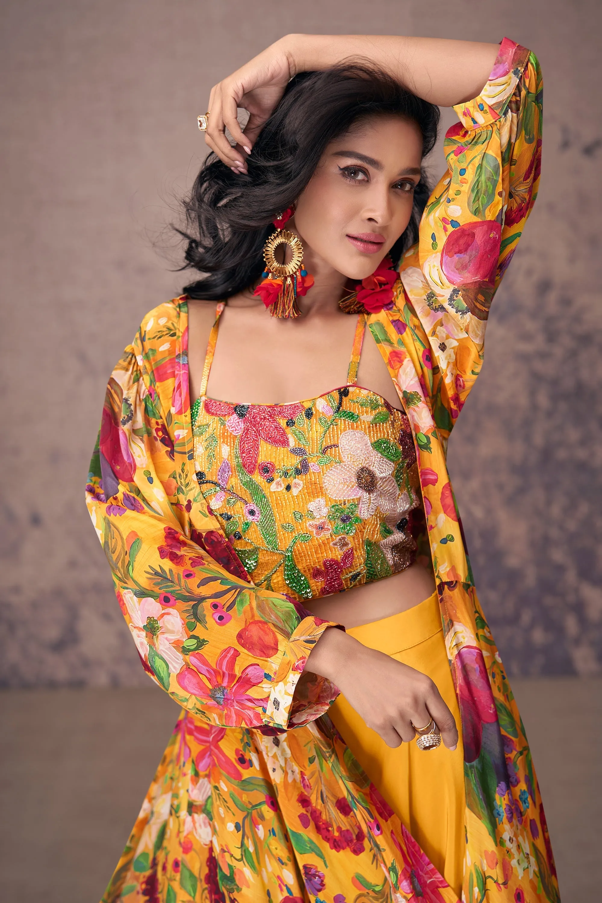 Sushrii Mishraa Yellow Color Crepe Silk Charming Readymade Palazzo Suit With Koti