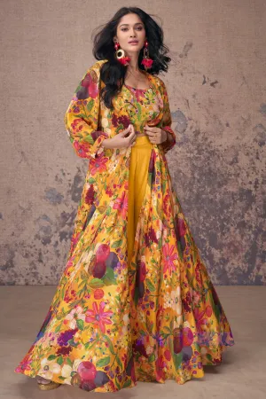 Sushrii Mishraa Yellow Color Crepe Silk Charming Readymade Palazzo Suit With Koti