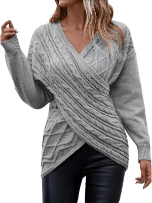 Sweater for Women Chunky Knit Solid Color V Neck Long Sleeve Soft Lightweight Casual Pullover Tops
