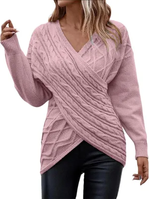 Sweater for Women Chunky Knit Solid Color V Neck Long Sleeve Soft Lightweight Casual Pullover Tops