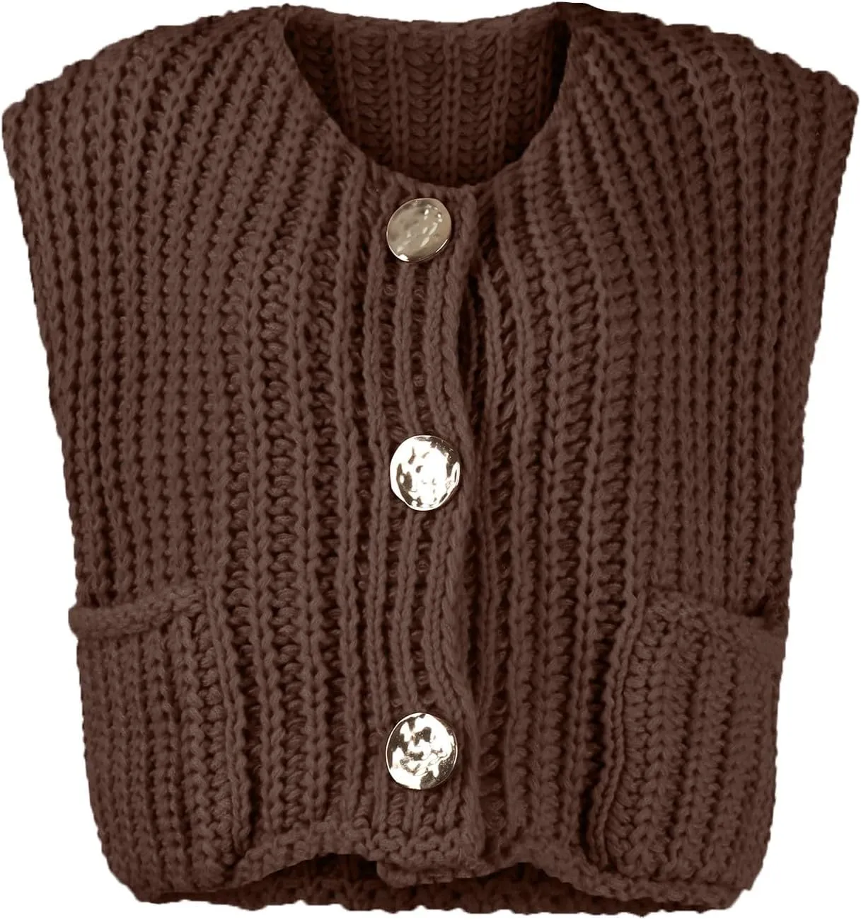 Sweater Vest Women Button Up Sleeveless Cropped Knit Vest Casual Chunky Vest With Pockets Fall Tops Knit Cardigan