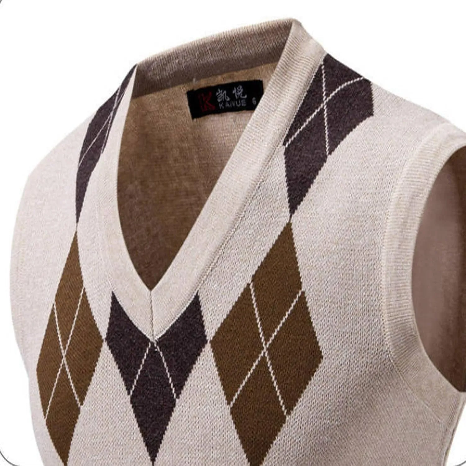 Sweater Vests for Men Argyle Knitted Warm Sleeveless Jumper Knitwear V Neck Slim Fit Casual Plus Size Waistcoat