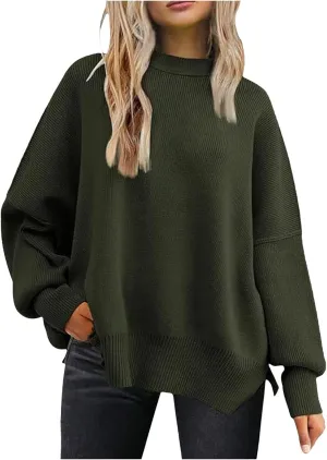 Sweaters for Women Chunky Knit Round Neck Solid Color Long Sleeve Loose Fit Casual Soft Sweaters Tops