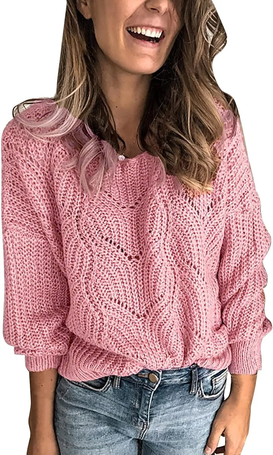 Sweaters for Women Fall Winter Striped Crewneck Knit Long Sleeve Casual Loose Hollow Out Vintage Pullover Top 2024