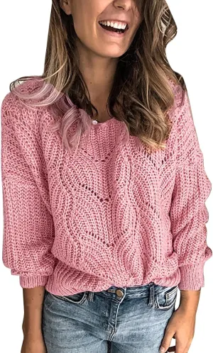 Sweaters for Women Fall Winter Striped Crewneck Knit Long Sleeve Casual Loose Hollow Out Vintage Pullover Top 2024