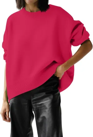 Sweaters for Women Loose Round Neck Long Sleeve Knit Solid Color Casual Sweater