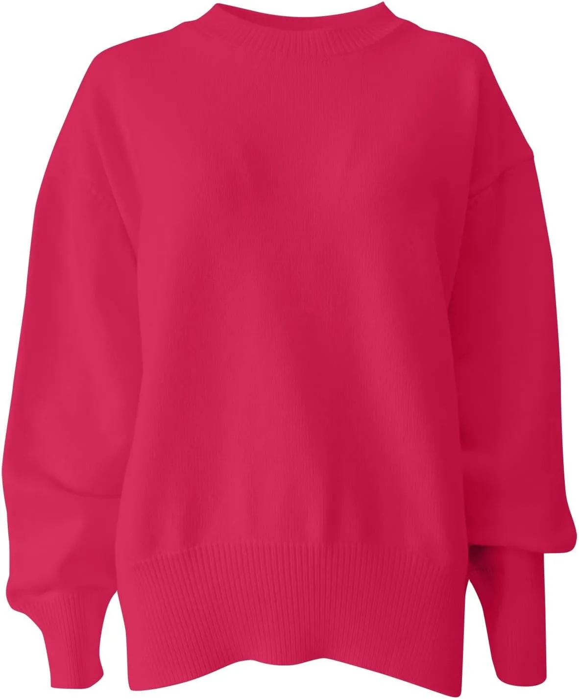 Sweaters for Women Loose Round Neck Long Sleeve Knit Solid Color Casual Sweater