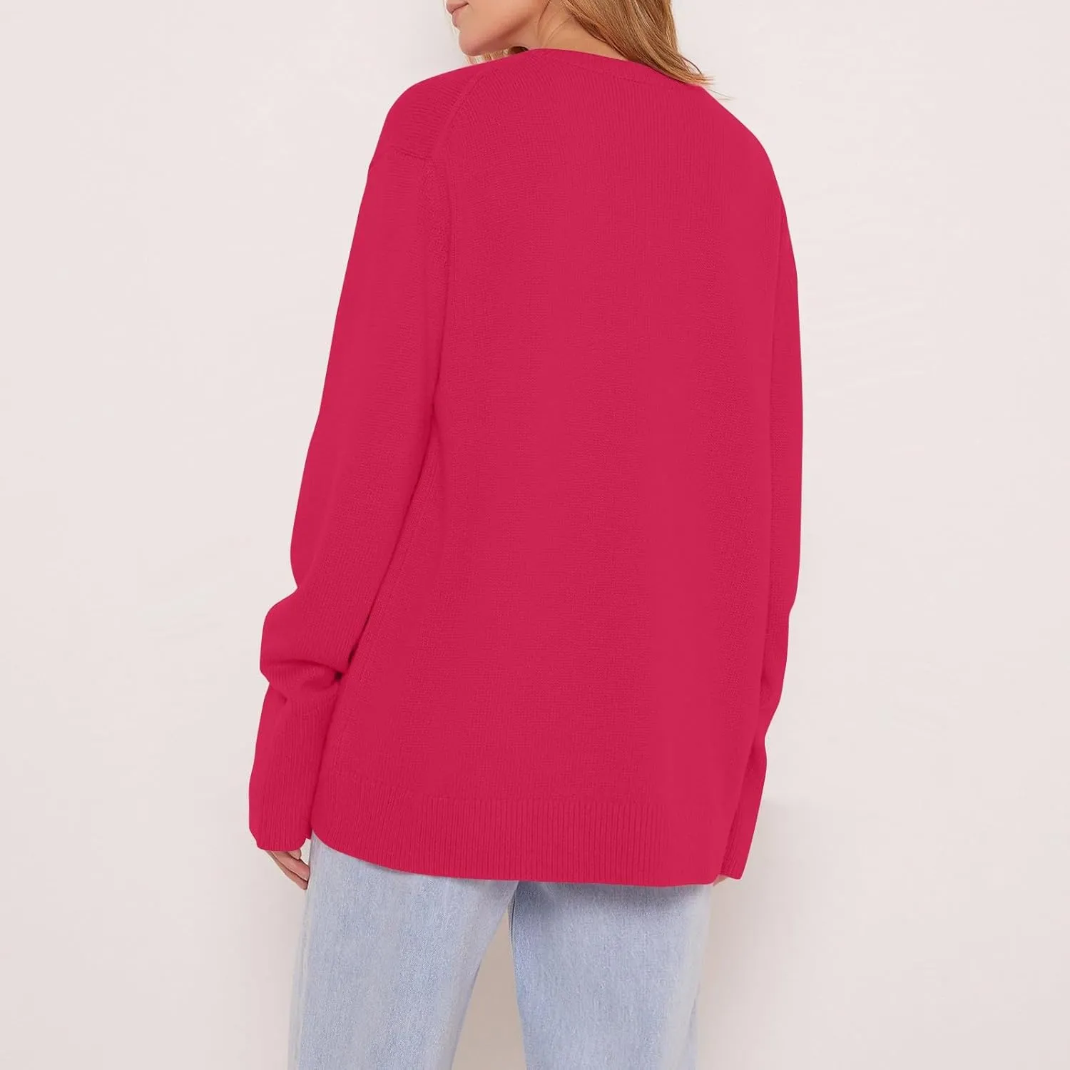 Sweaters for Women Loose Round Neck Long Sleeve Knit Solid Color Casual Sweater