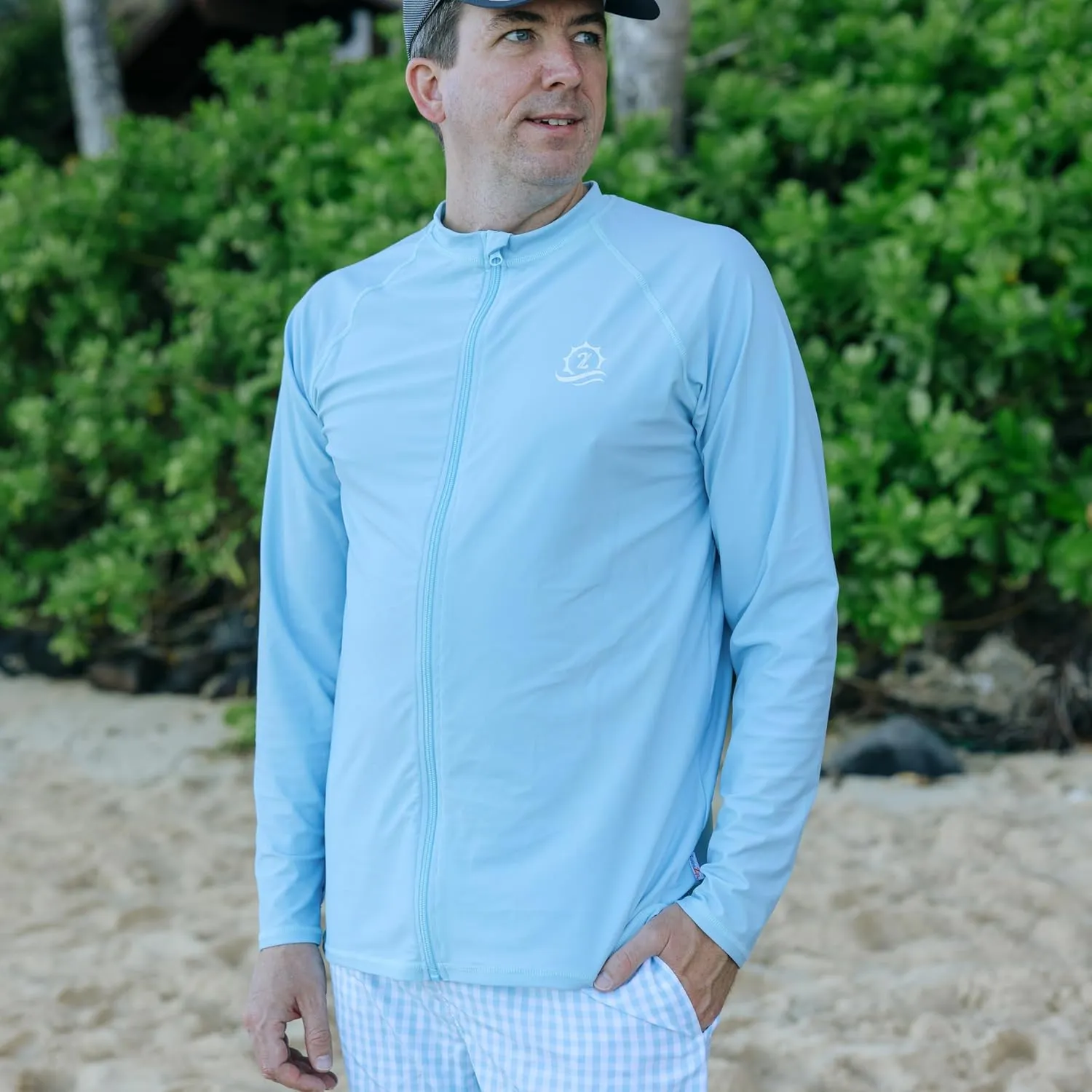 SwimZip Men's Long Sleeve Zipper Rash Guard Swim Shirt w/ UPF 50  Sun Protection