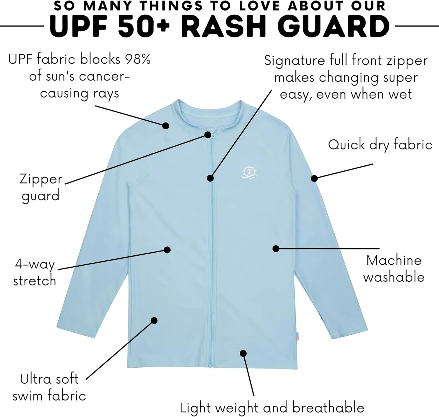 SwimZip Men's Long Sleeve Zipper Rash Guard Swim Shirt w/ UPF 50  Sun Protection