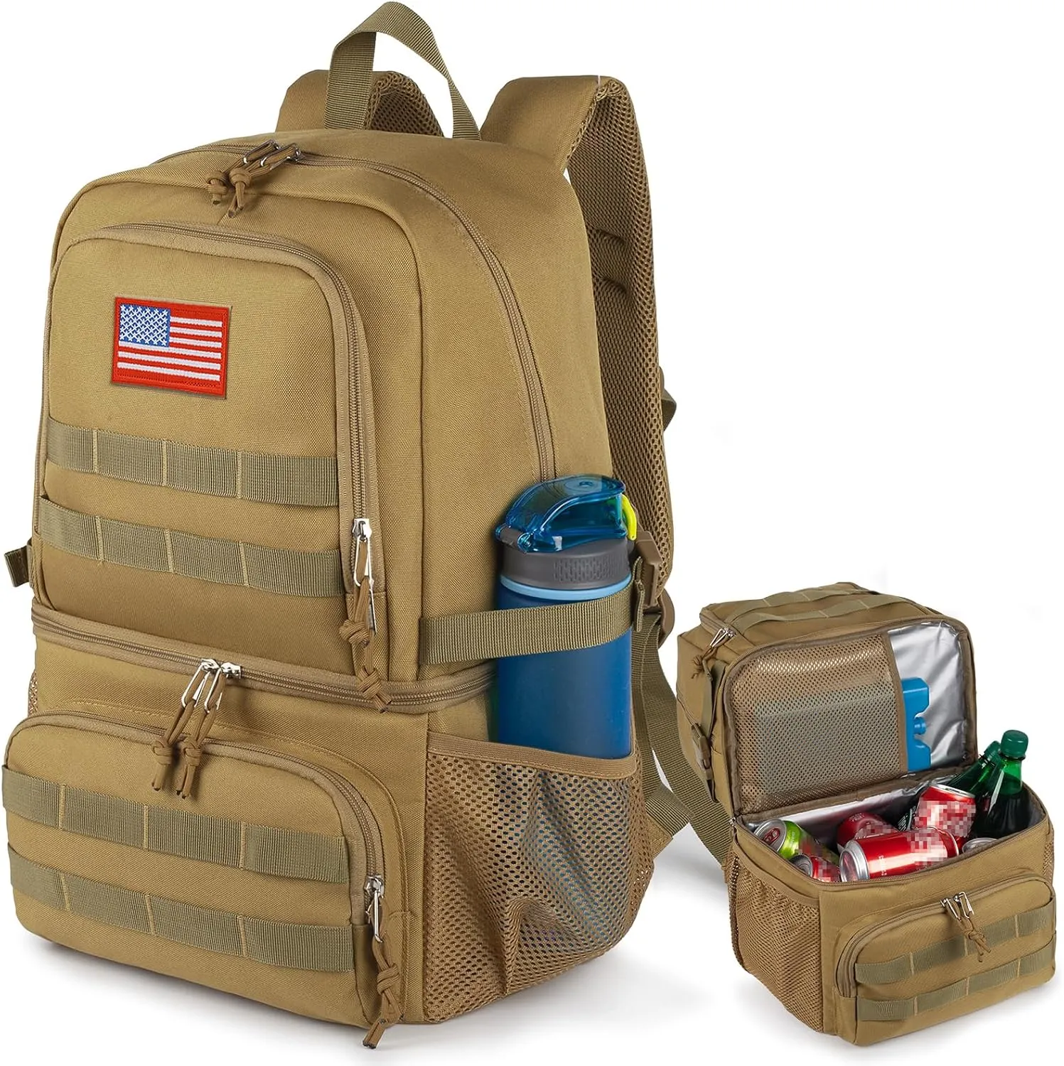 Tactical Double Deck Cooler Backpack for Men,Large Lunch Backpack with 2 Compartment,Soft Cooler Bag